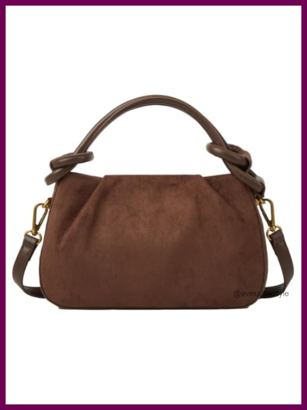 Faux Suede Mini Crossbody Bag Ruched Top Handle Retro Square Purse
